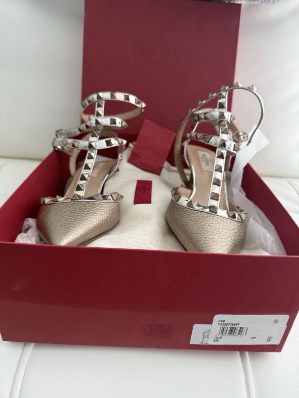 Valentino Leather Strappy Heels Gold Studded Ankle Strap